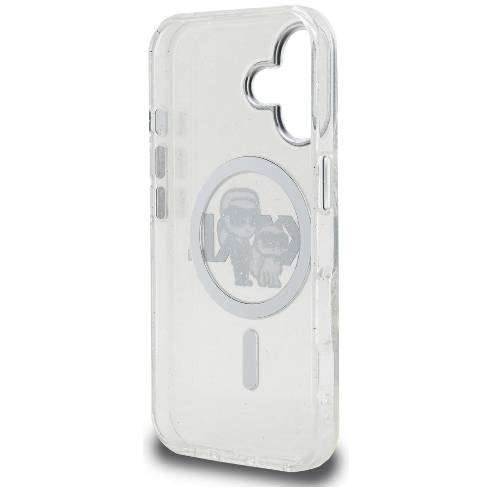 Karl Lagerfeld IML Glitter Karl &amp; Choupette Sketch Logo MagSafe Case for iPhone 16 - Transparent_6