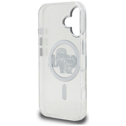 Karl Lagerfeld IML Glitter Karl &amp; Choupette Sketch Logo MagSafe Case for iPhone 16 - Transparent_6