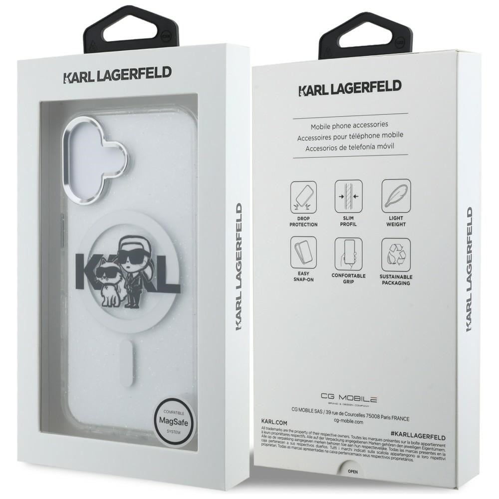 Karl Lagerfeld IML Glitter Karl &amp; Choupette Sketch Logo MagSafe Case for iPhone 16 - Transparent_7