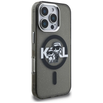 Karl Lagerfeld IML Glitter Karl &amp; Choupette Sketch Logo MagSafe Case for iPhone 16 Pro - Black_3
