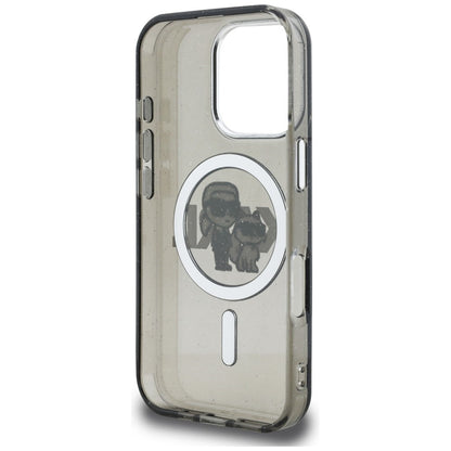 Karl Lagerfeld IML Glitter Karl &amp; Choupette Sketch Logo MagSafe Case for iPhone 16 Pro - Black_6