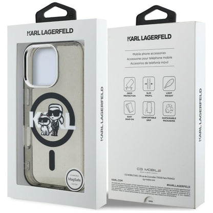 Karl Lagerfeld IML Glitter Karl &amp; Choupette Sketch Logo MagSafe Case for iPhone 16 Pro - Black_7