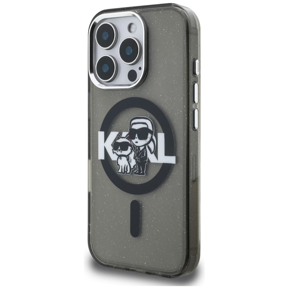 Karl Lagerfeld IML Glitter Karl &amp; Choupette Sketch Logo MagSafe Case for iPhone 16 Pro Max - Black_1