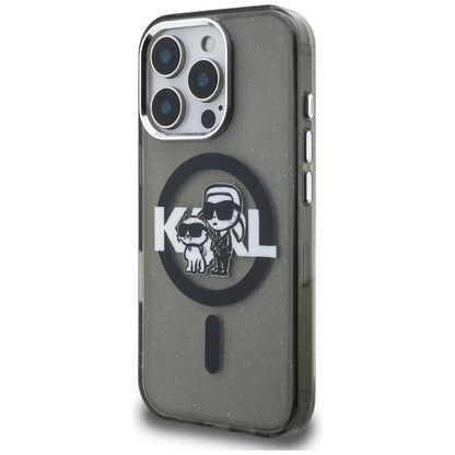 Karl Lagerfeld IML Glitter Karl &amp; Choupette Sketch Logo MagSafe Case for iPhone 16 Pro Max - Black_1