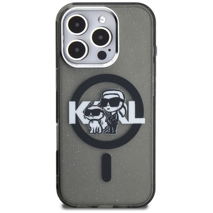 Karl Lagerfeld IML Glitter Karl &amp; Choupette Sketch Logo MagSafe Case for iPhone 16 Pro Max - Black_2