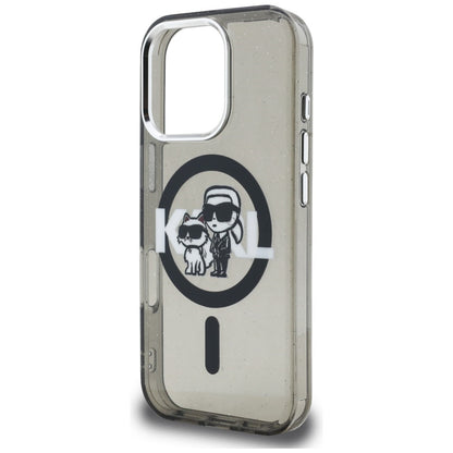 Karl Lagerfeld IML Glitter Karl &amp; Choupette Sketch Logo MagSafe Case for iPhone 16 Pro Max - Black_5