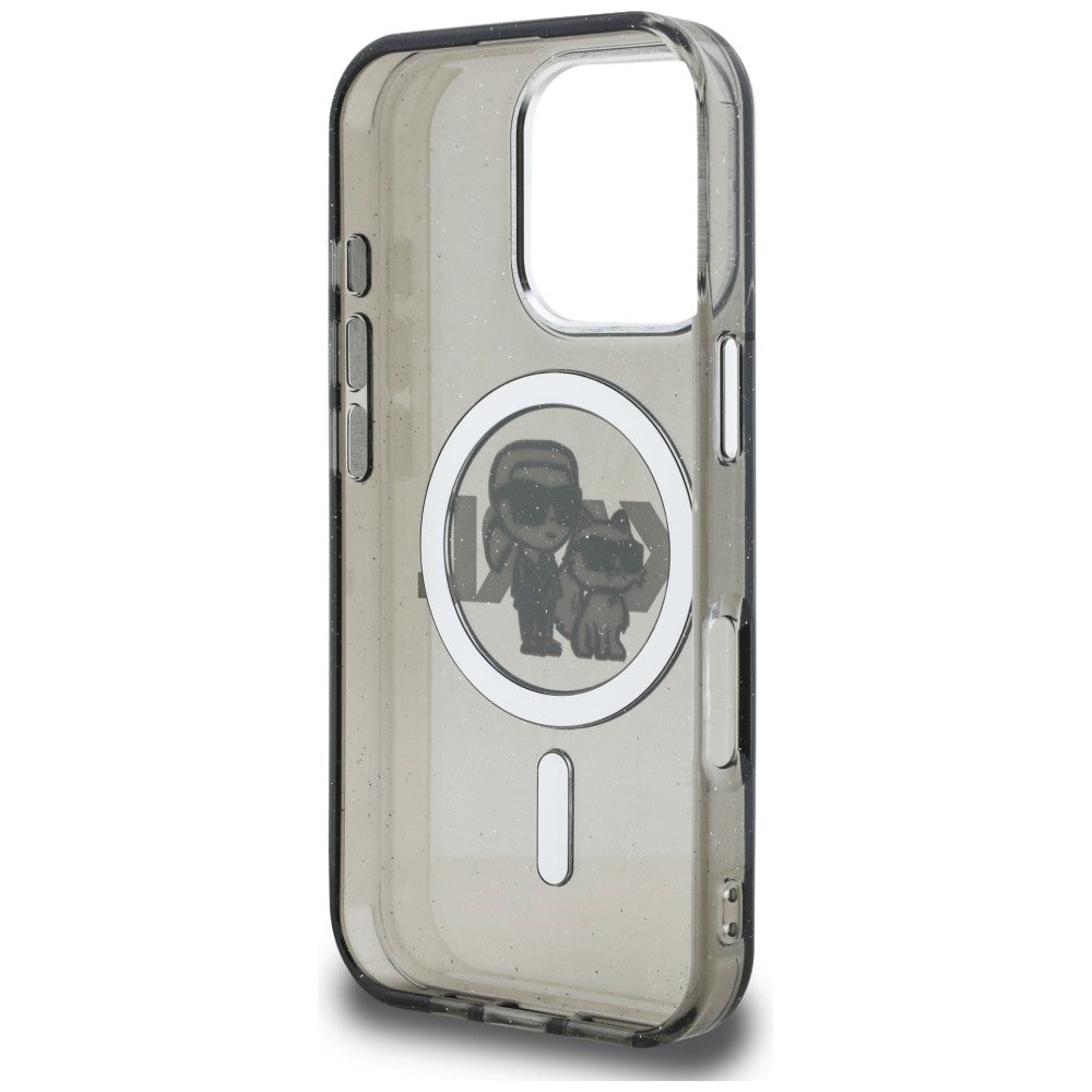 Karl Lagerfeld IML Glitter Karl &amp; Choupette Sketch Logo MagSafe Case for iPhone 16 Pro Max - Black_6