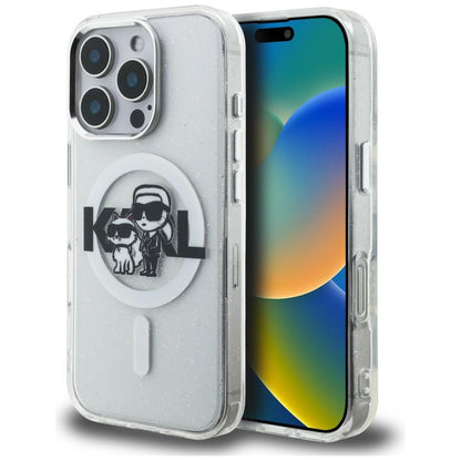 Karl Lagerfeld IML Glitter Karl &amp; Choupette Sketch Logo MagSafe Case for iPhone 16 Pro Max - Clear_0