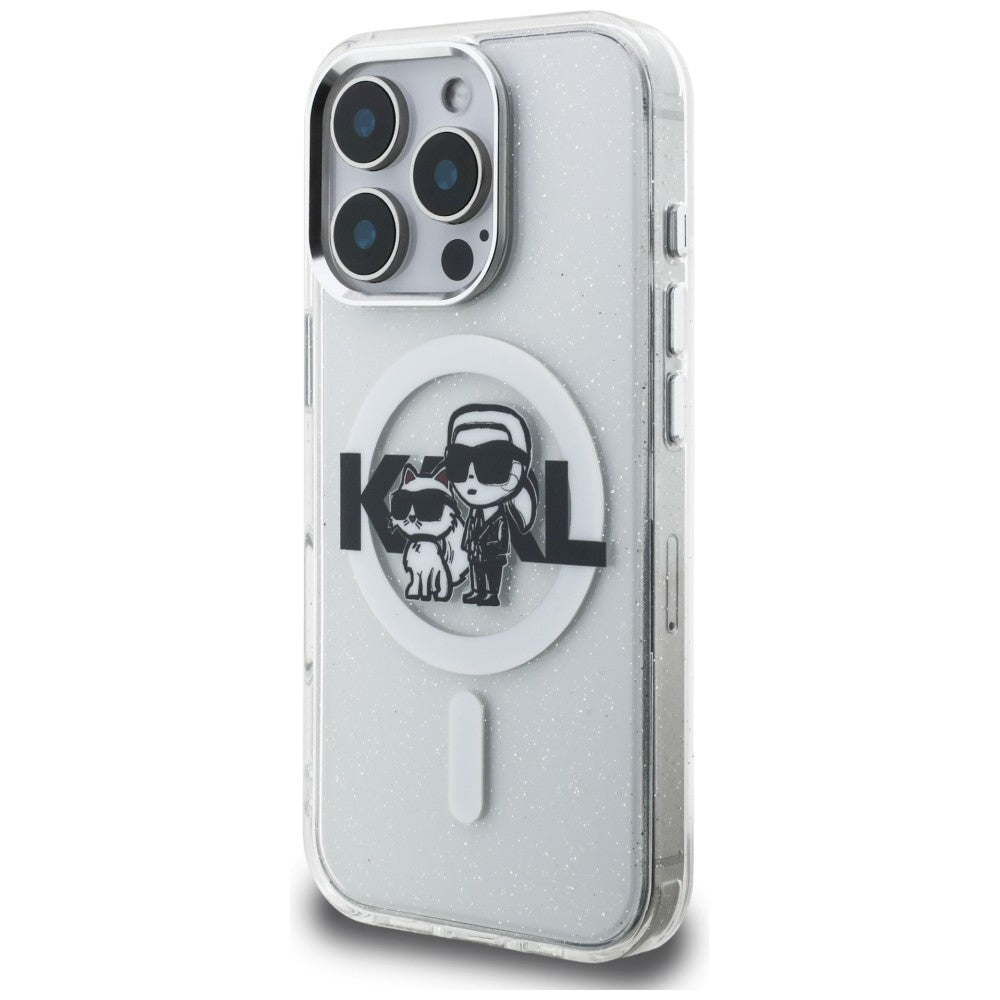 Karl Lagerfeld IML Glitter Karl &amp; Choupette Sketch Logo MagSafe Case for iPhone 16 Pro Max - Clear_1