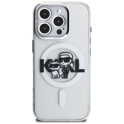 Karl Lagerfeld IML Glitter Karl &amp; Choupette Sketch Logo MagSafe Case for iPhone 16 Pro Max - Clear_2