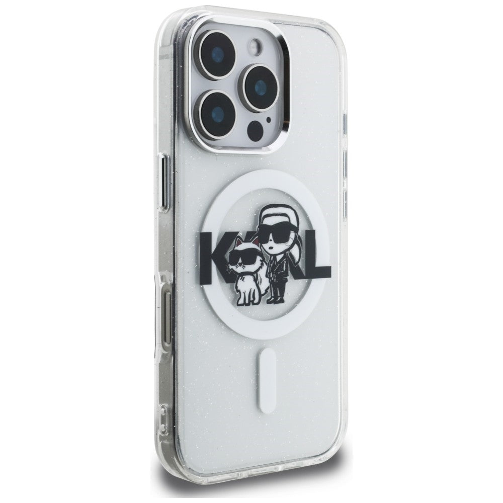 Karl Lagerfeld IML Glitter Karl &amp; Choupette Sketch Logo MagSafe Case for iPhone 16 Pro Max - Clear_3
