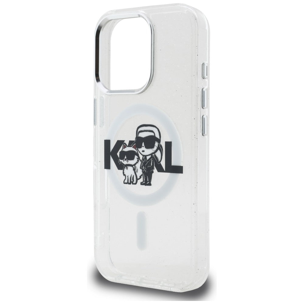 Karl Lagerfeld IML Glitter Karl &amp; Choupette Sketch Logo MagSafe Case for iPhone 16 Pro Max - Clear_5