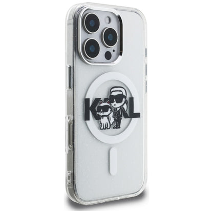 Karl Lagerfeld IML Glitter Karl &amp; Choupette Sketch Logo MagSafe Case for iPhone 16 Pro - Clear_3