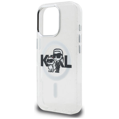 Karl Lagerfeld IML Glitter Karl &amp; Choupette Sketch Logo MagSafe Case for iPhone 16 Pro - Clear_5