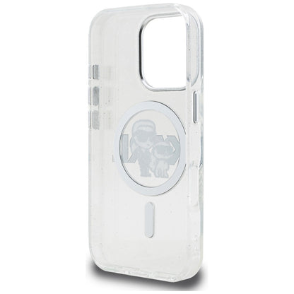 Karl Lagerfeld IML Glitter Karl &amp; Choupette Sketch Logo MagSafe Case for iPhone 16 Pro - Clear_6