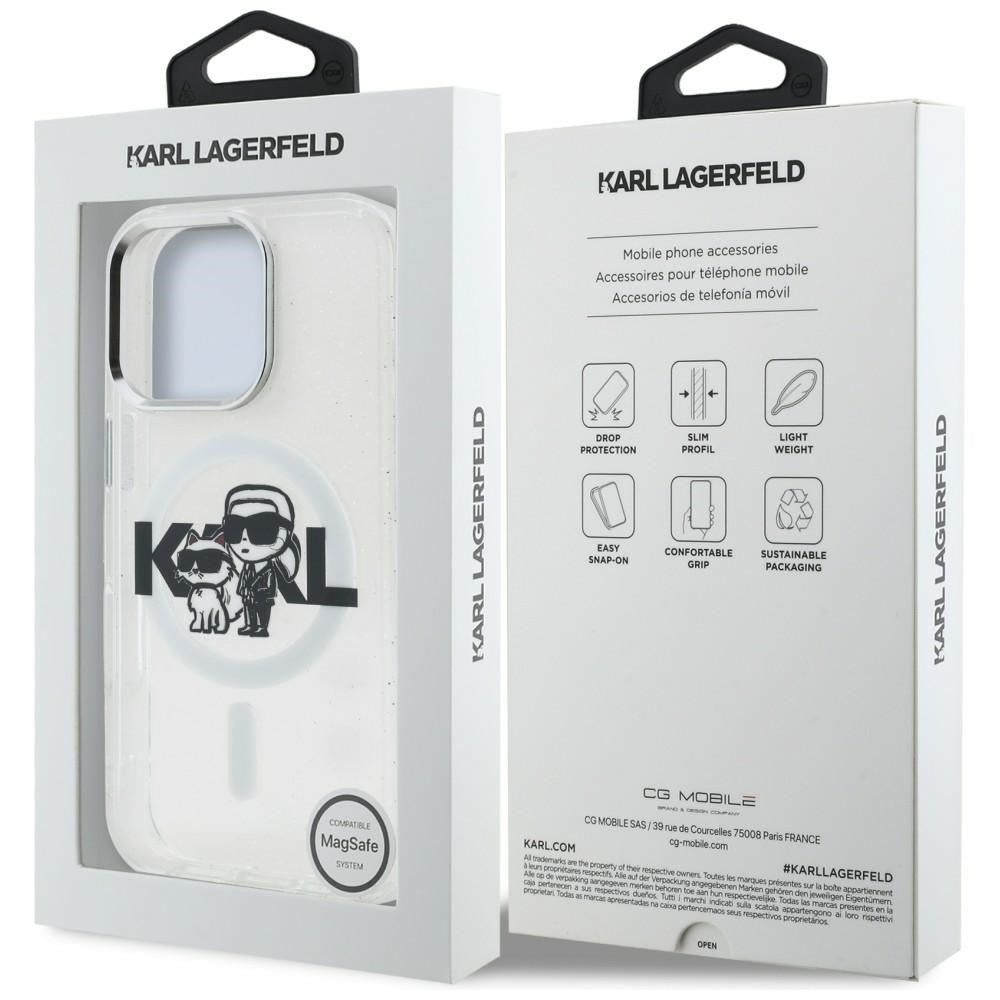 Karl Lagerfeld IML Glitter Karl &amp; Choupette Sketch Logo MagSafe Case for iPhone 16 Pro - Clear_7