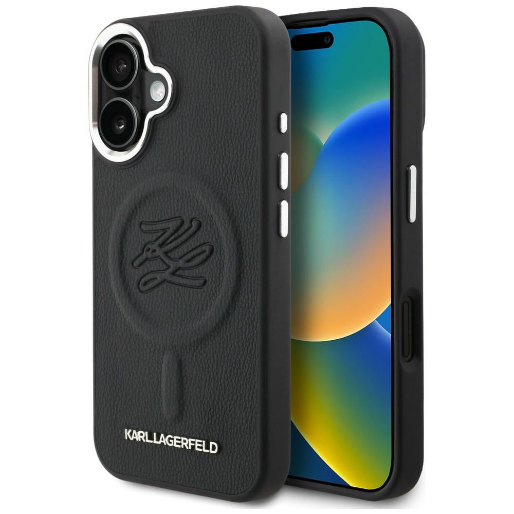 Karl Lagerfeld Initial &amp; Metal Logo MagSafe Case for iPhone 16 - Black_0