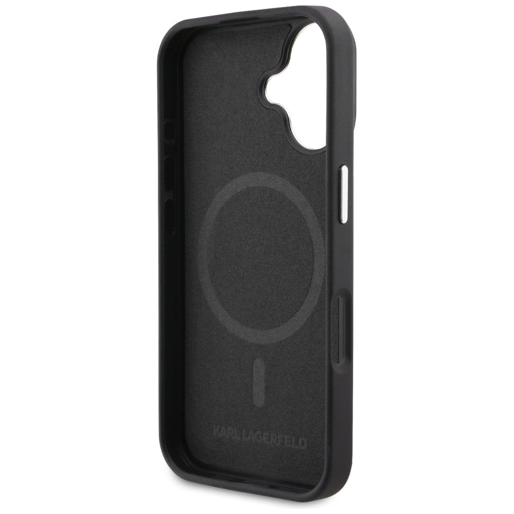 Karl Lagerfeld Initial &amp; Metal Logo MagSafe Case for iPhone 16 - Black_6