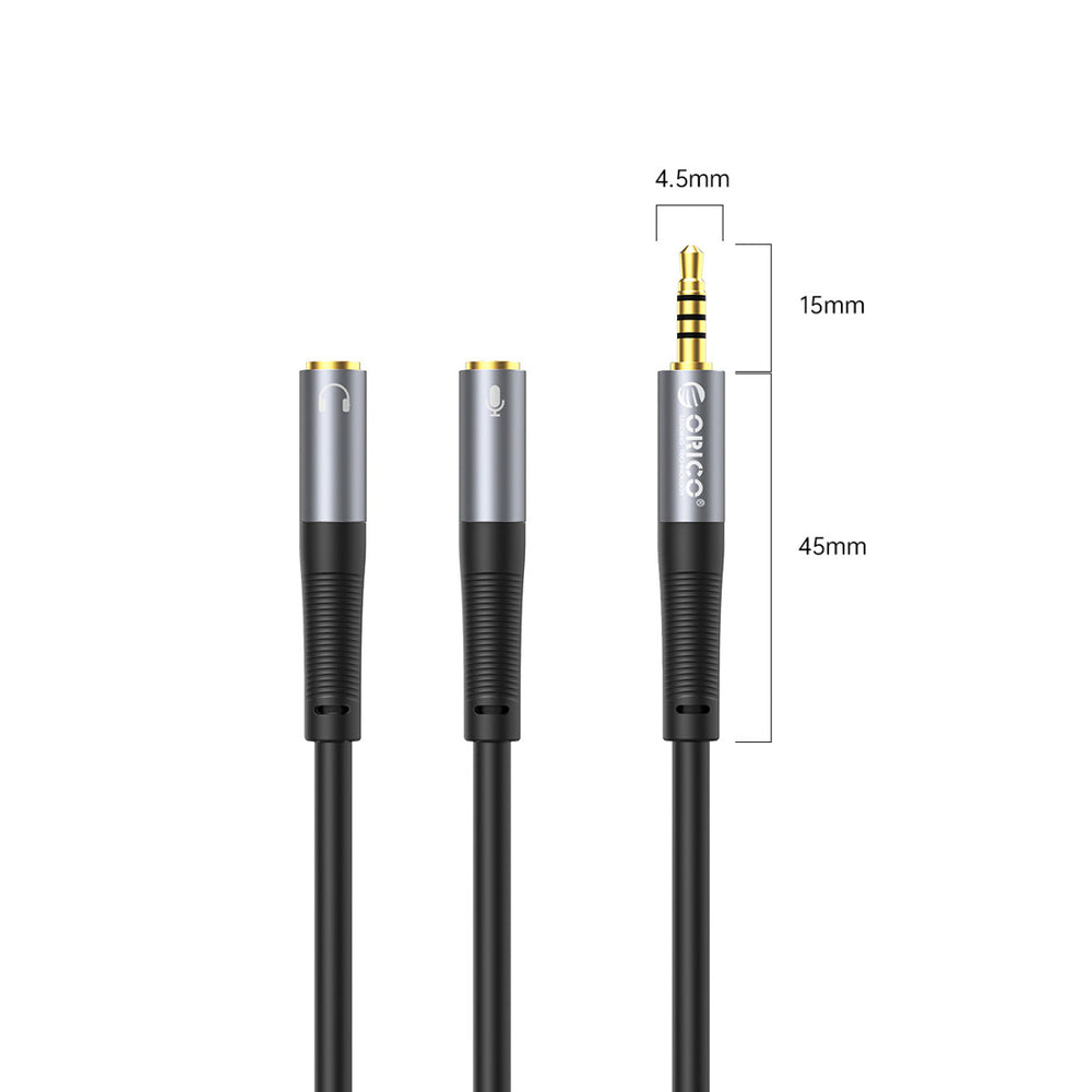 Orico AX2 audio adapter mini jack 3.5 mm headphone and microphone splitter 1 m - black_1