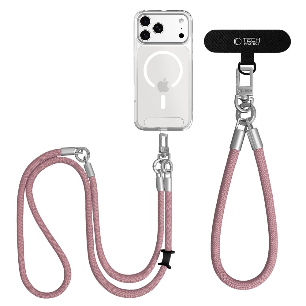 Tech-Protect C10S Crossbody Phone Lanyard (114 cm) + Wrist Strap (31 cm) - Pink Titanium_3