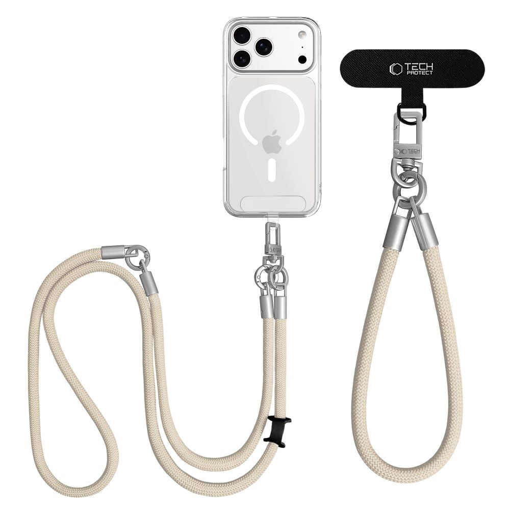 Tech-Protect C10S Crossbody Phone Lanyard (114 cm) + Wrist Strap (31 cm) - Beige Titanium_4