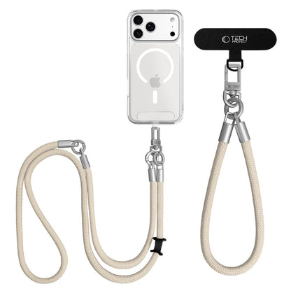 Tech-Protect C10S Crossbody Phone Lanyard (114 cm) + Wrist Strap (31 cm) - Beige Titanium_4