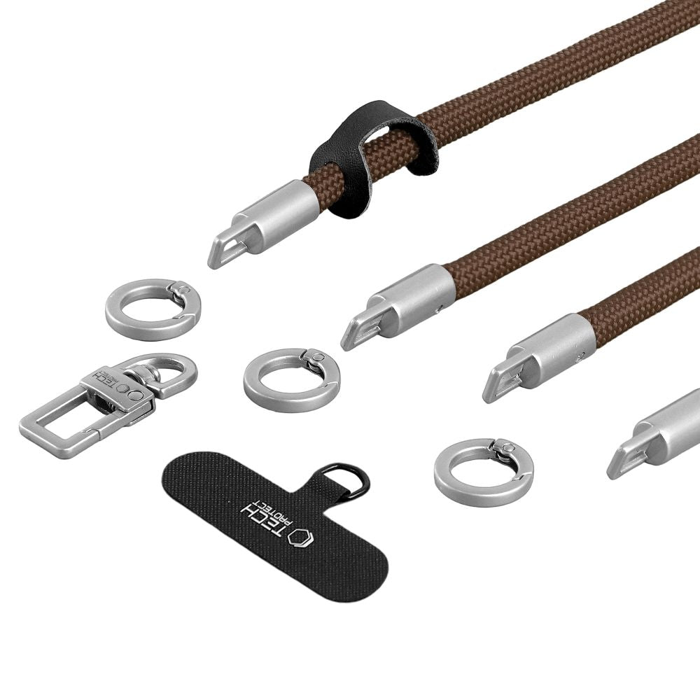 Tech-Protect C10S Crossbody phone lanyard (114 cm) + wrist strap (31 cm) - brown-titanium_2