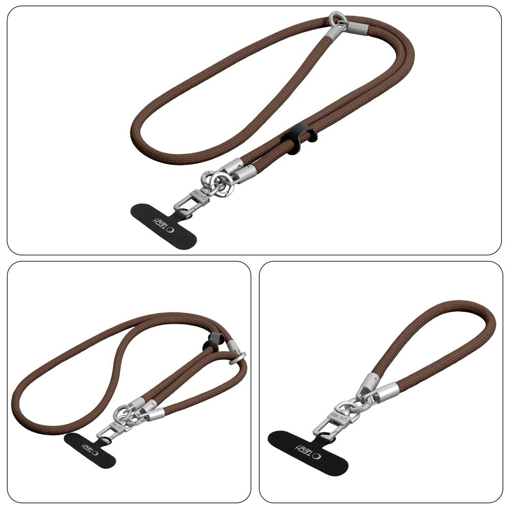 Tech-Protect C10S Crossbody phone lanyard (114 cm) + wrist strap (31 cm) - brown-titanium_3
