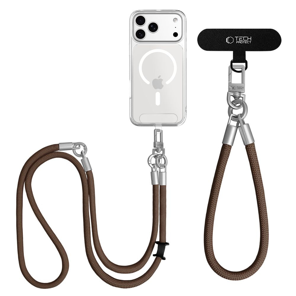 Tech-Protect C10S Crossbody phone lanyard (114 cm) + wrist strap (31 cm) - brown-titanium_4