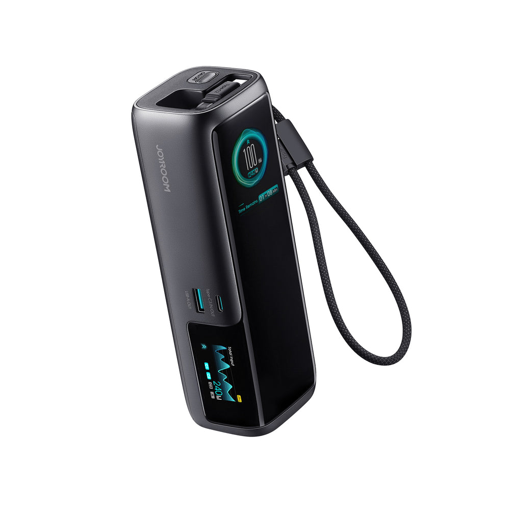 Joyroom PODIX PR70 25000mAh Power Bank up to 240W with Two Built-in USB-C Cables and Two TFT Screens - Gray_0
