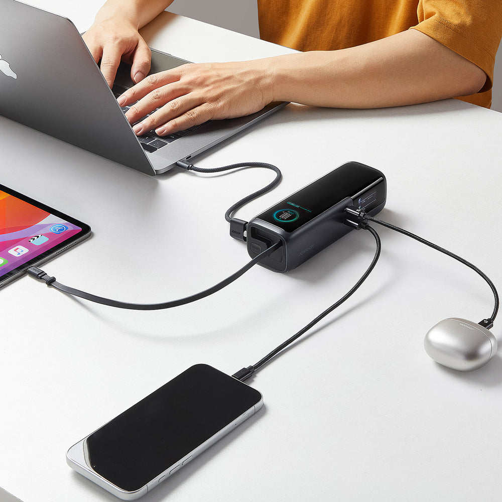 Joyroom PODIX PR70 25000mAh Power Bank up to 240W with Two Built-in USB-C Cables and Two TFT Screens - Gray_10