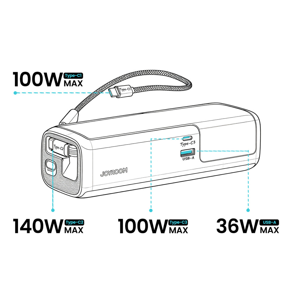 Joyroom PODIX PR70 25000mAh Power Bank up to 240W with Two Built-in USB-C Cables and Two TFT Screens - Gray_14