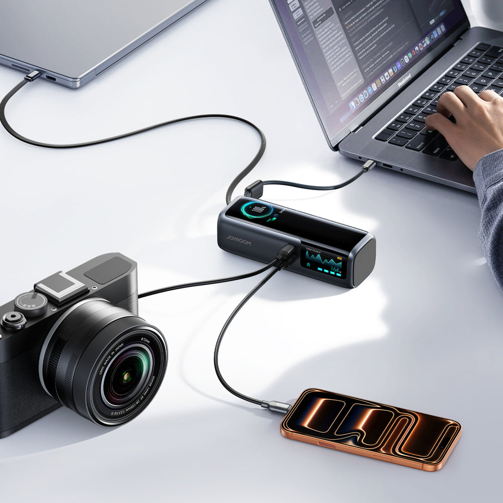 Joyroom PODIX PR70 25000mAh Power Bank up to 240W with Two Built-in USB-C Cables and Two TFT Screens - Gray_15