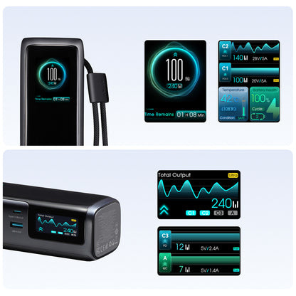 Joyroom PODIX PR70 25000mAh Power Bank up to 240W with Two Built-in USB-C Cables and Two TFT Screens - Gray_16