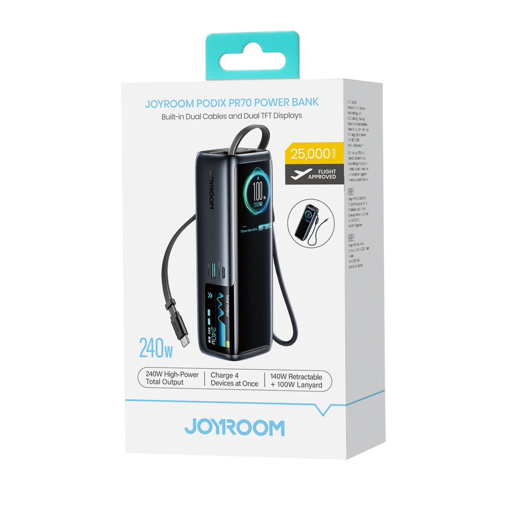 Joyroom PODIX PR70 25000mAh Power Bank up to 240W with Two Built-in USB-C Cables and Two TFT Screens - Gray_6