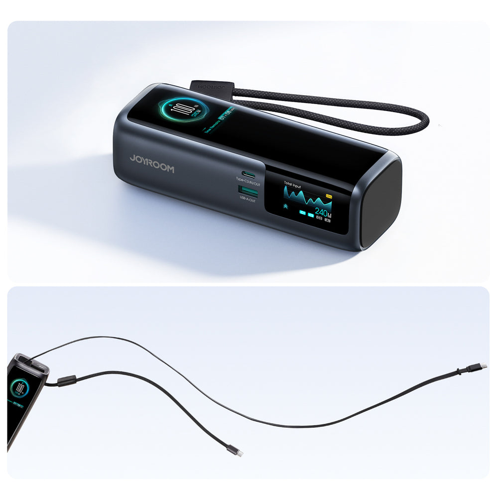 Joyroom PODIX PR70 25000mAh Power Bank up to 240W with Two Built-in USB-C Cables and Two TFT Screens - Gray_8
