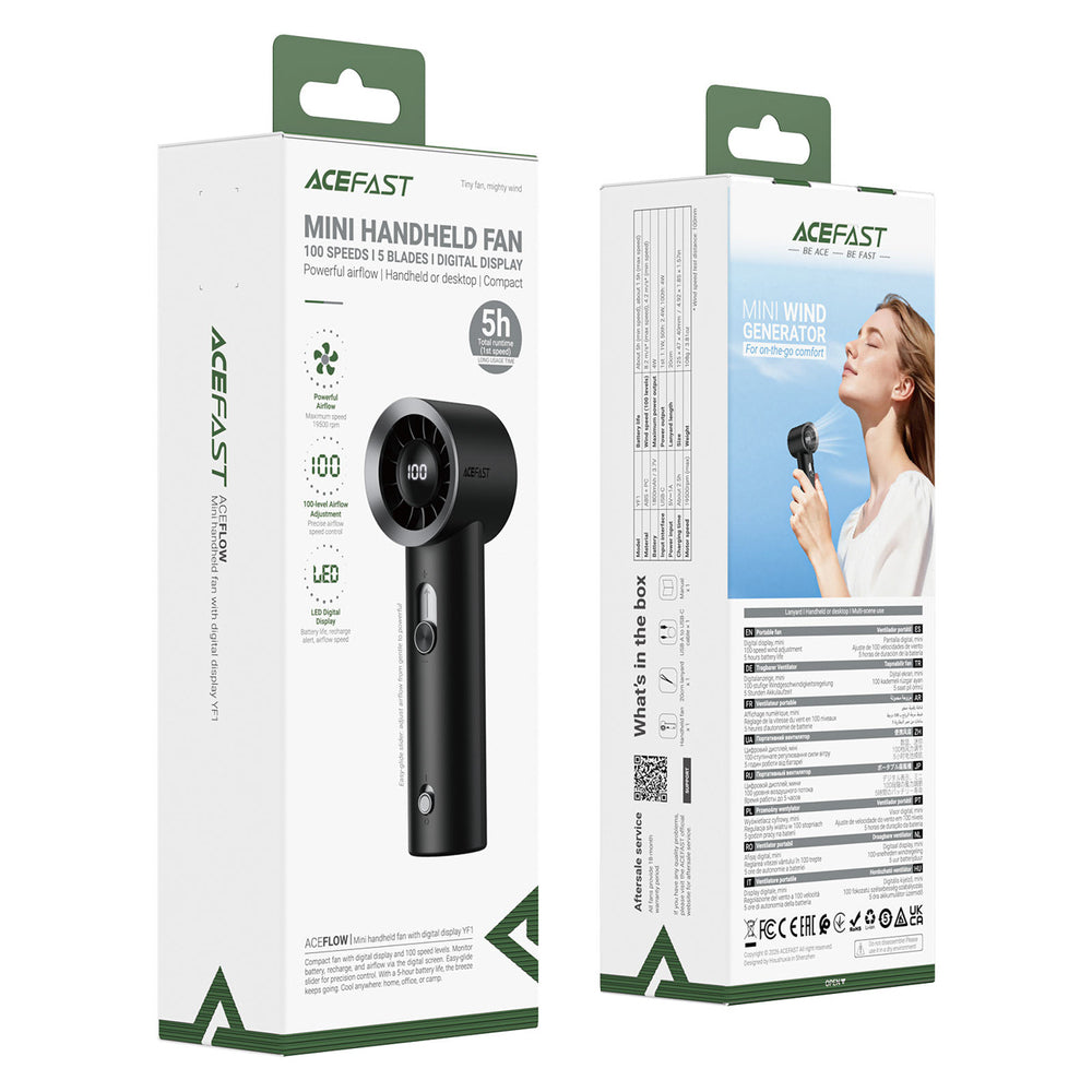 Acefast YF1 Mini Hand Fan with LED Display and Free Airflow Adjustment - Black_4
