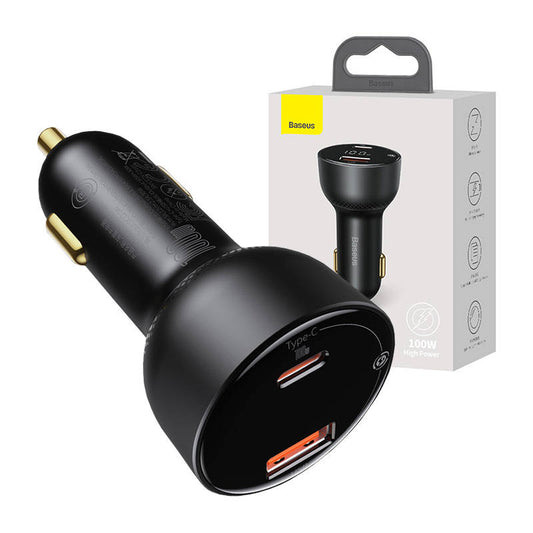 Car charger Baseus Superme, USB, USB-C, 100W (black)_0