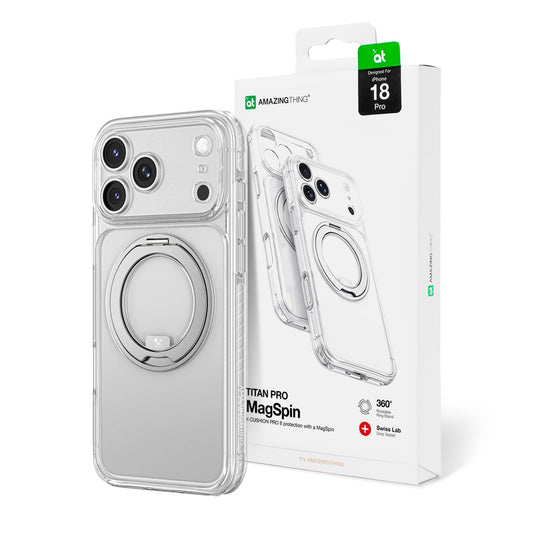 AmazingThing Titan Pro Spin Lens Case for iPhone 18 Pro with Rotating Ring and Lanyard Mount, MagSafe Compatible - Clear_0