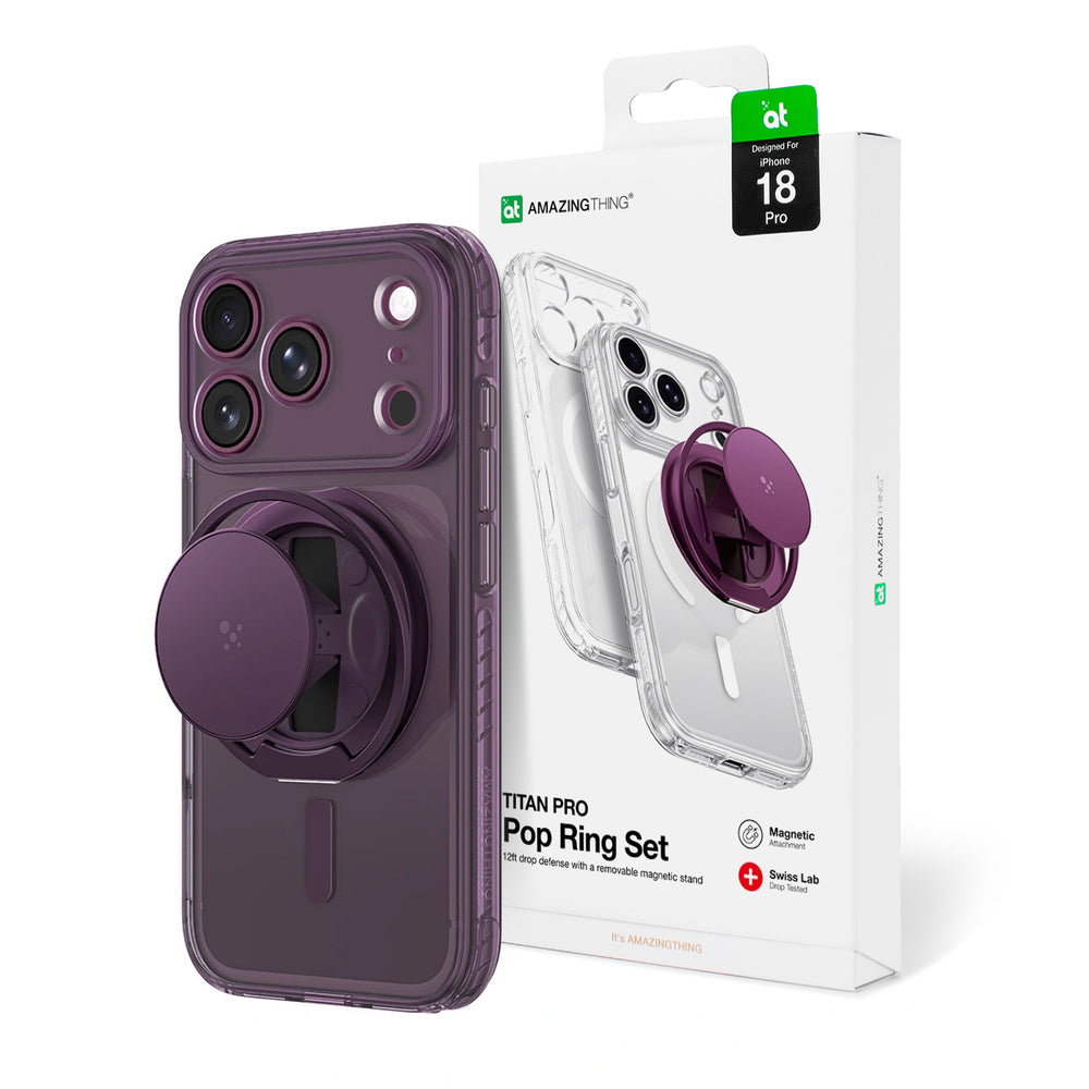 AmazingThing Titan Pro Pop Lens Case for iPhone 18 Pro with Camera Cover, Grip and Stand, MagSafe Compatible - Clear/Purple_3