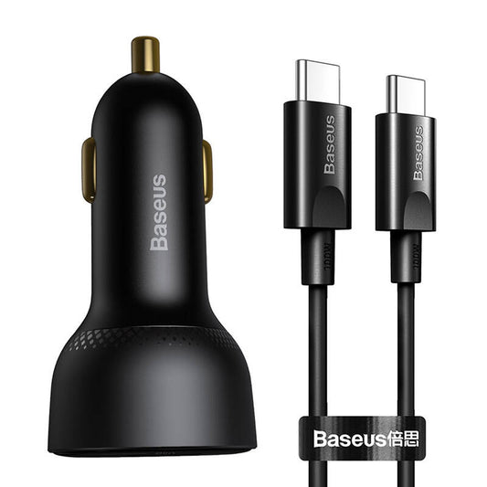Car charger Baseus Superme, USB, USB-C, 100W + USB-C cable (black)_0