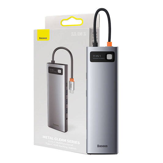 Hub 11in1 Baseus Metal Gleam Series, USB-C to 3x USB 3.0 + 2x HDMI + USB-C PD + Ethernet RJ45 + microSD/SD + VGA + AUX_0