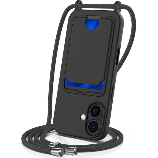 iPhone 17 TPU Case with Card Holder and Crossbody Lanyard - Black_0