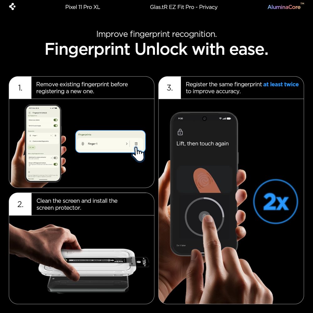 Spigen Glas.tR EZ Fit Pro HD Privacy 2-Pack Tempered Glass Screen Protector for Google Pixel Pro 9 Pro XL / 10 Pro XL / 11 Pro XL_11