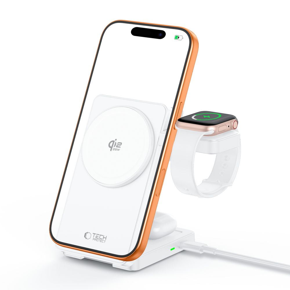Tech-Protect A56 3in1 MagSafe 25W QI2.2 Wireless Charger + USB-C / USB-C Cable 100cm - White_1
