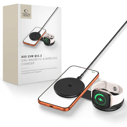 Tech-Protect A55 2in1 MagSafe 25W QI2.2 Wireless Charger + USB-C / USB-C Cable 100cm - Black_0
