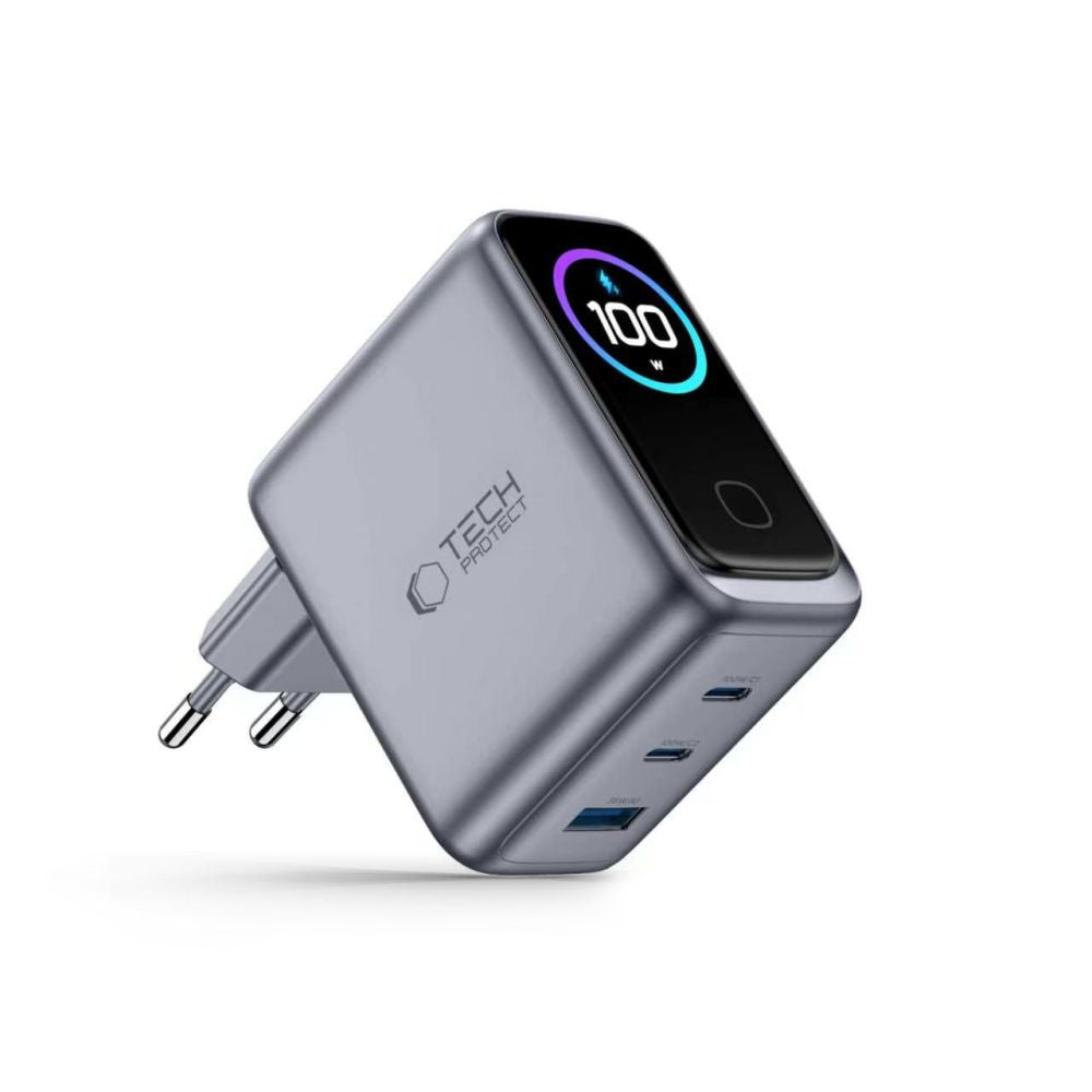 Tech-Protect PowerVision NC100W-GaN 3-Port PD 100W / QC3.0 Wall Charger - Dark Gray_1