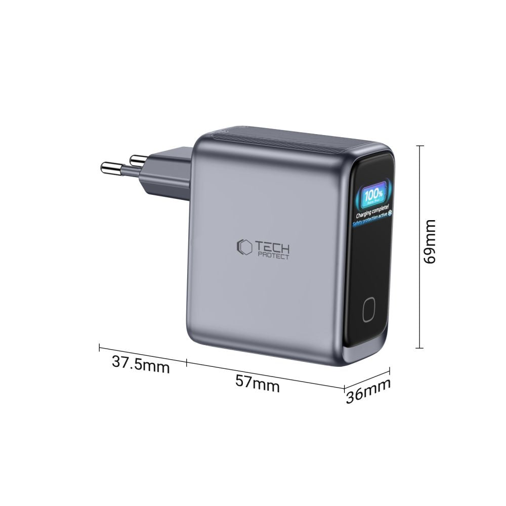 Tech-Protect PowerVision NC100W-GaN 3-Port PD 100W / QC3.0 Wall Charger - Dark Gray_3
