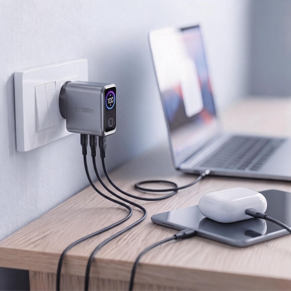 Tech-Protect PowerVision NC100W-GaN 3-Port PD 100W / QC3.0 Wall Charger - Dark Gray_7