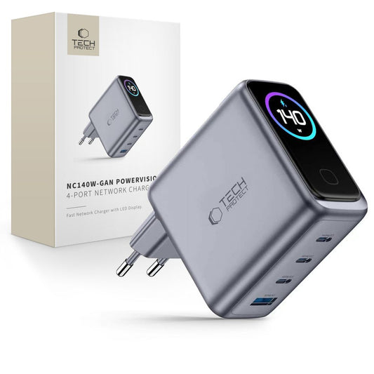 Tech-Protect PowerVision NC140W-GaN 4-PORT PD 140W / QC3.0 Wall Charger - Dark Gray_0